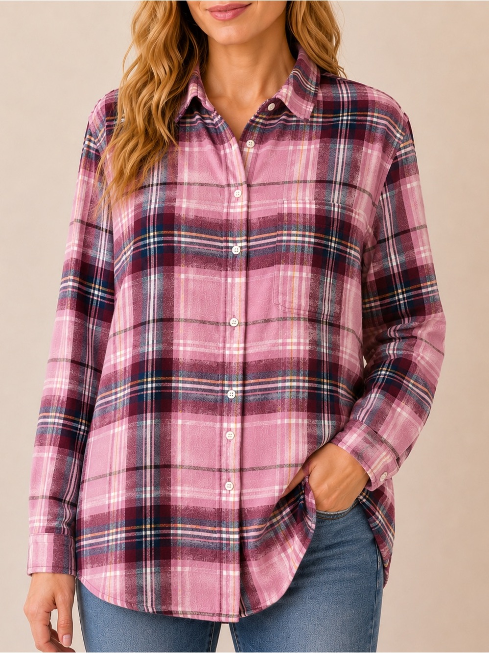 GAP Pink Plaid Button-Front Flannel Shirt